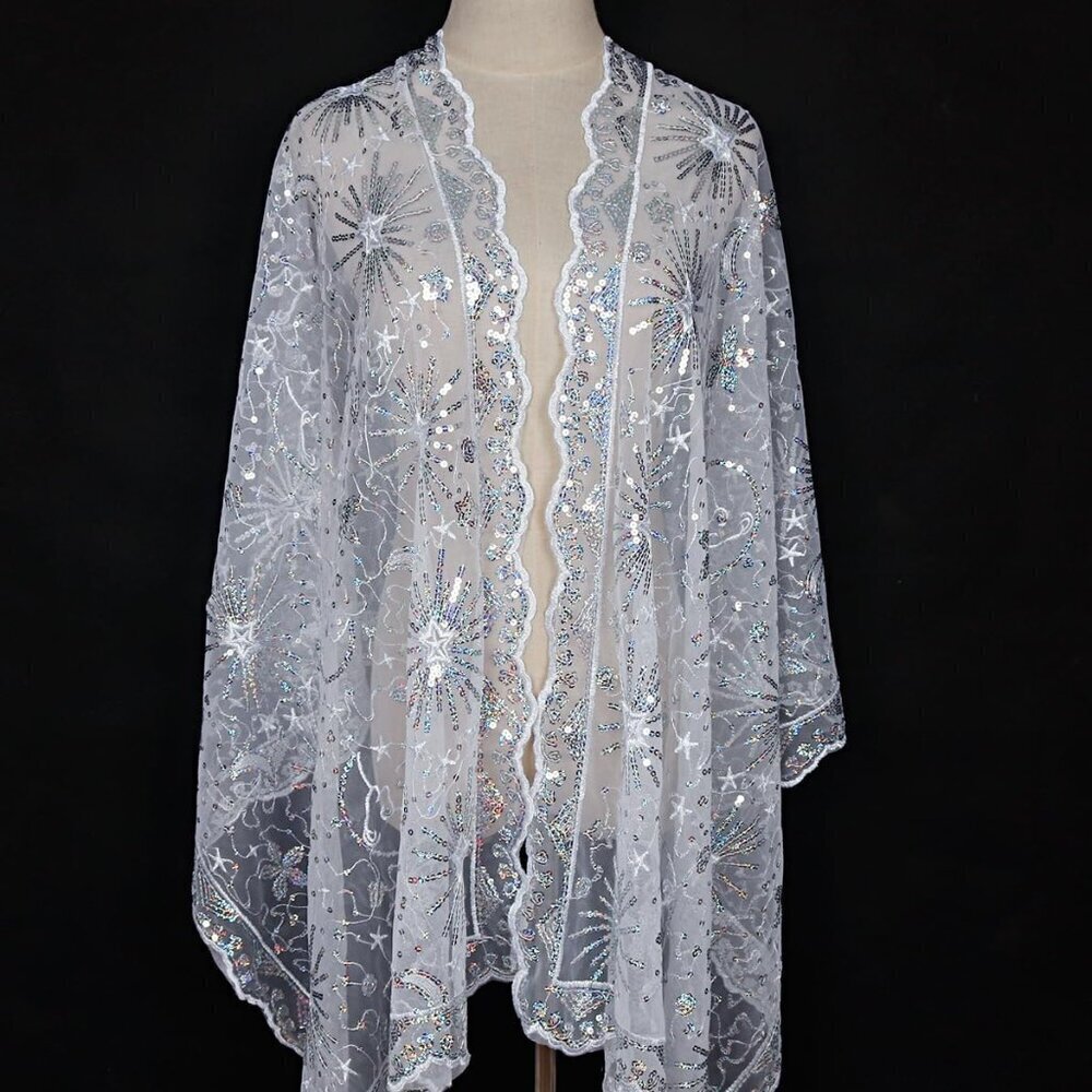 Women's Silver Sequin Mesh Wrap Scarf Shawl Evening Party Wrap 80 Characters - Picture 4 of 9